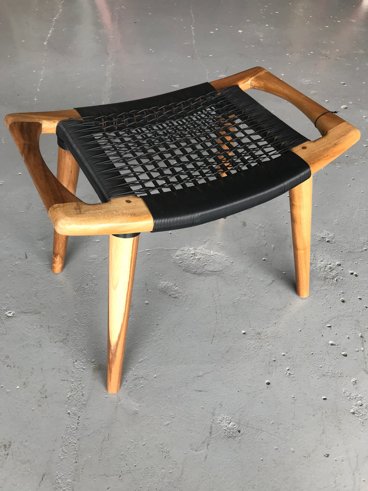 Synthetic Black Leather and Unfinished Wooden Tello Stool