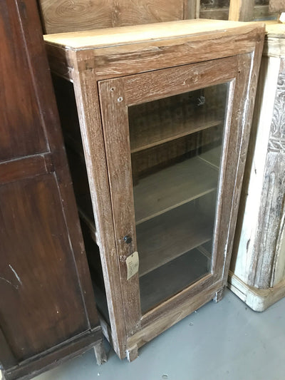 Small Wooden and Glass Cabinet with Four Shelves and One Door