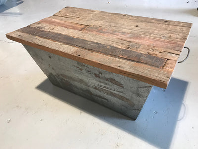 Iron Box Side Table with Wooden Top