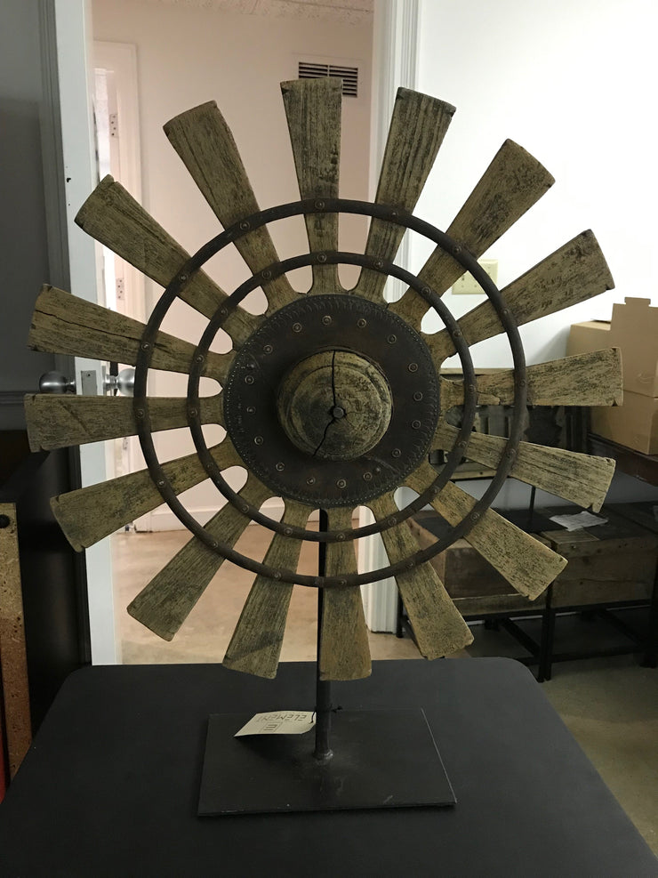 Wooden Charkha Wheel On Iron Stand