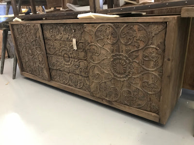 Wooden Sideboard with Carving, Four Drawers, and Two Doors