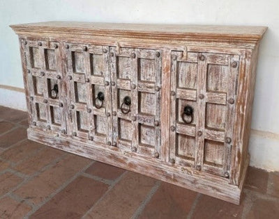 White Washed Four Door Wood Sideboard 