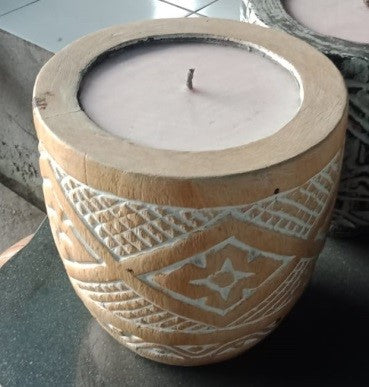 Suar Wood Carved Candle 