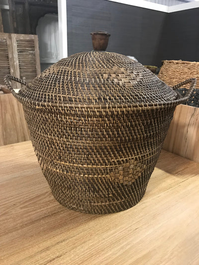 Natural Fiber Woven Basket with Lid
