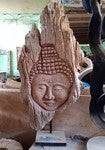 Wooden Buddha Face Sculpture