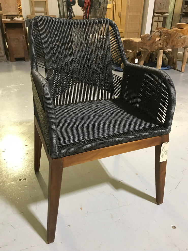 Black Natural Twisted Hyacinth Fiber and Wooden Chair