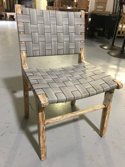 Grey Natural Fiber Woven and Wooden Chair