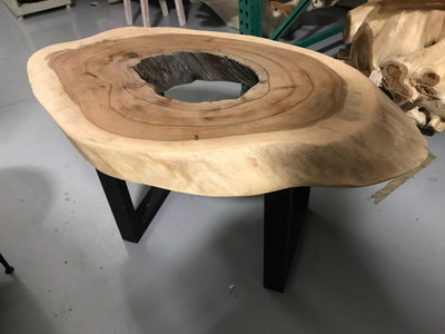 Small Wooden Oval Coffee Table with Metal Feet
