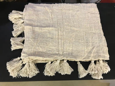 Cream Natural Fiber Woven Blanket with Tassel