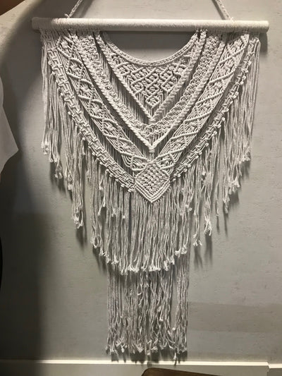 White Macrame Wall Hanging with Tassel