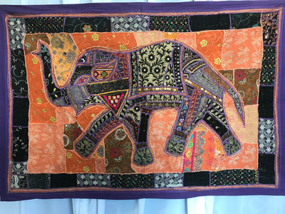 Elephant Indian Tapestry with Purple Border