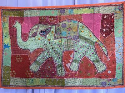 Elephant Indian Tapestry with Orange Border
