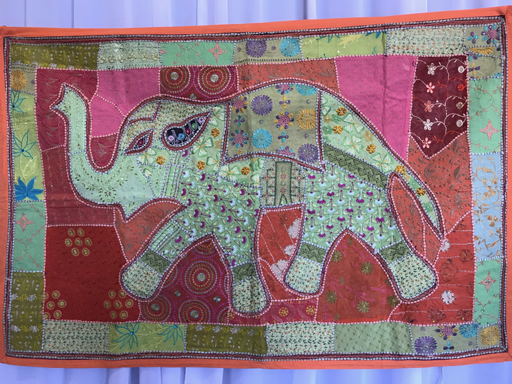 Elephant Indian Tapestry with Orange Border