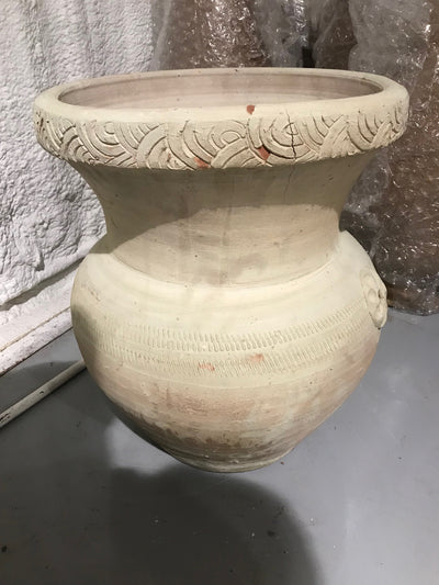 Large Clay Pot with Carving