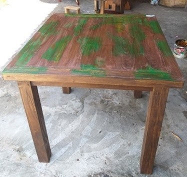 Brown/Green Wood Square Table