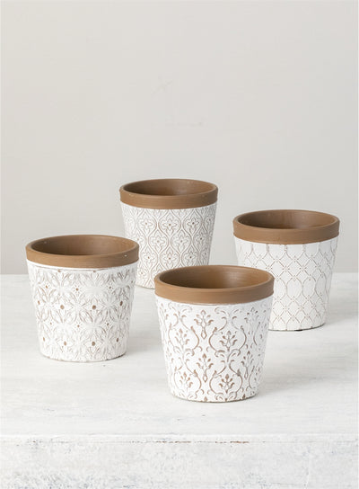 White/Brown Ceramic Pot- 5.25"