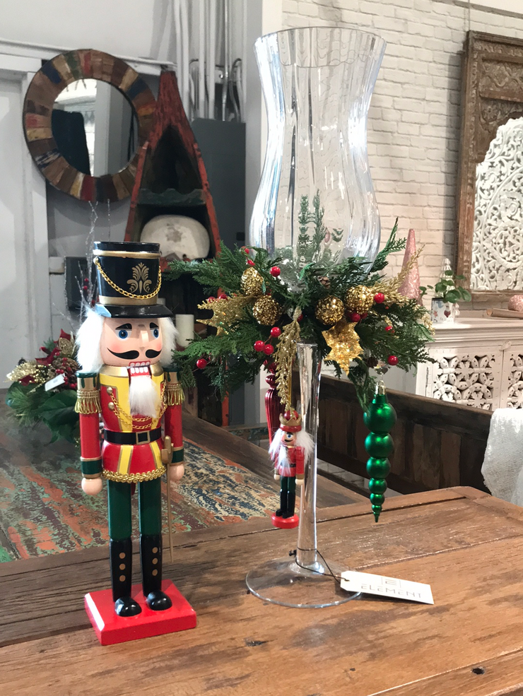 Tall Glass Vase with Holiday Garland