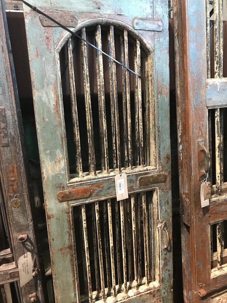 Vintage Wood Door with Metal Accents Green