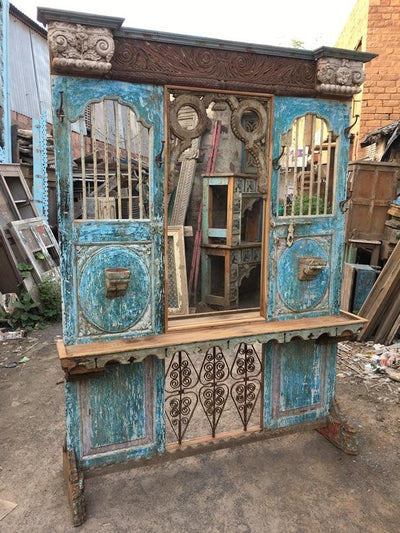 Wooden Dresser With Mirror, Hooks, and Bars