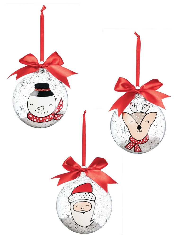 Glass Snowman/Santa/Reindeer Ball Ornament